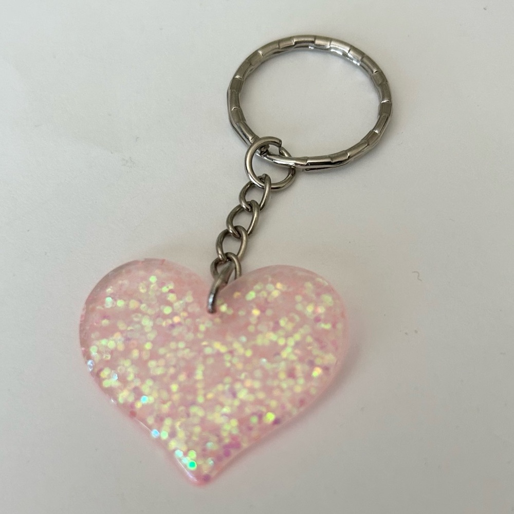 NWT Iridescent Glitter Pink Heart Keychain